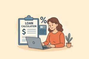 使用電腦進行信貸試算，查看貸款利率與還款金額的示意圖