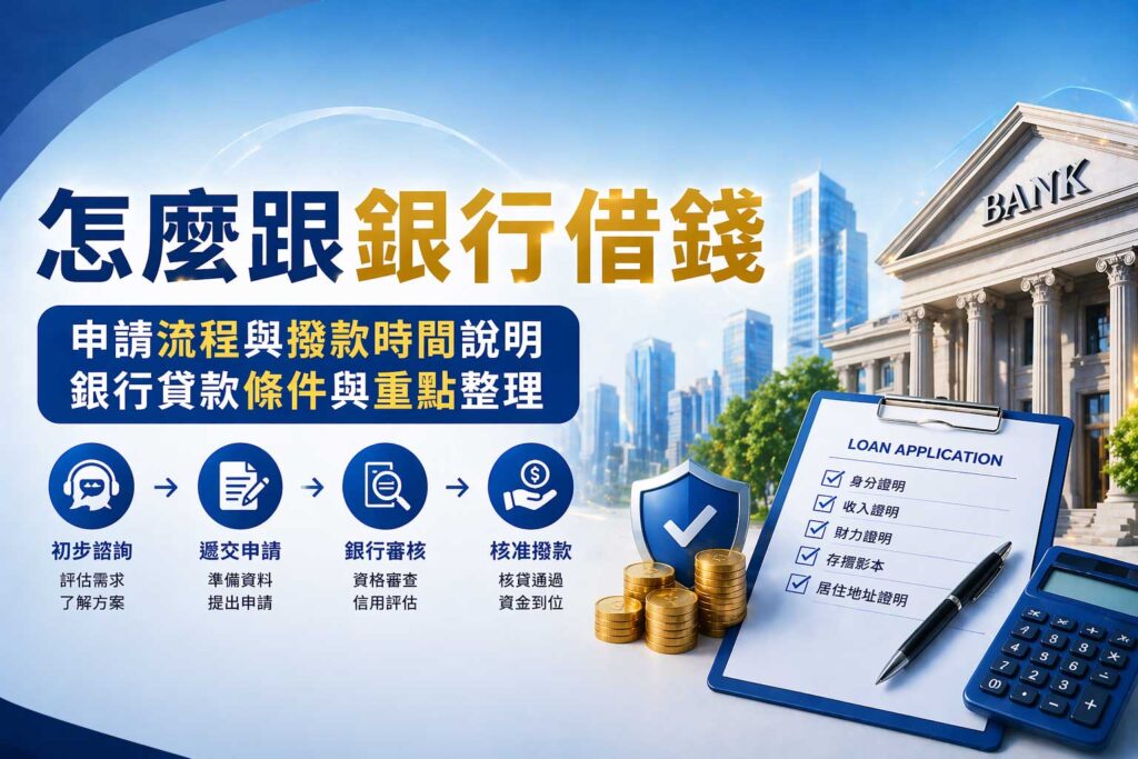 怎麼跟銀行借錢申請流程與撥款時間說明銀行貸款條件與重點整理